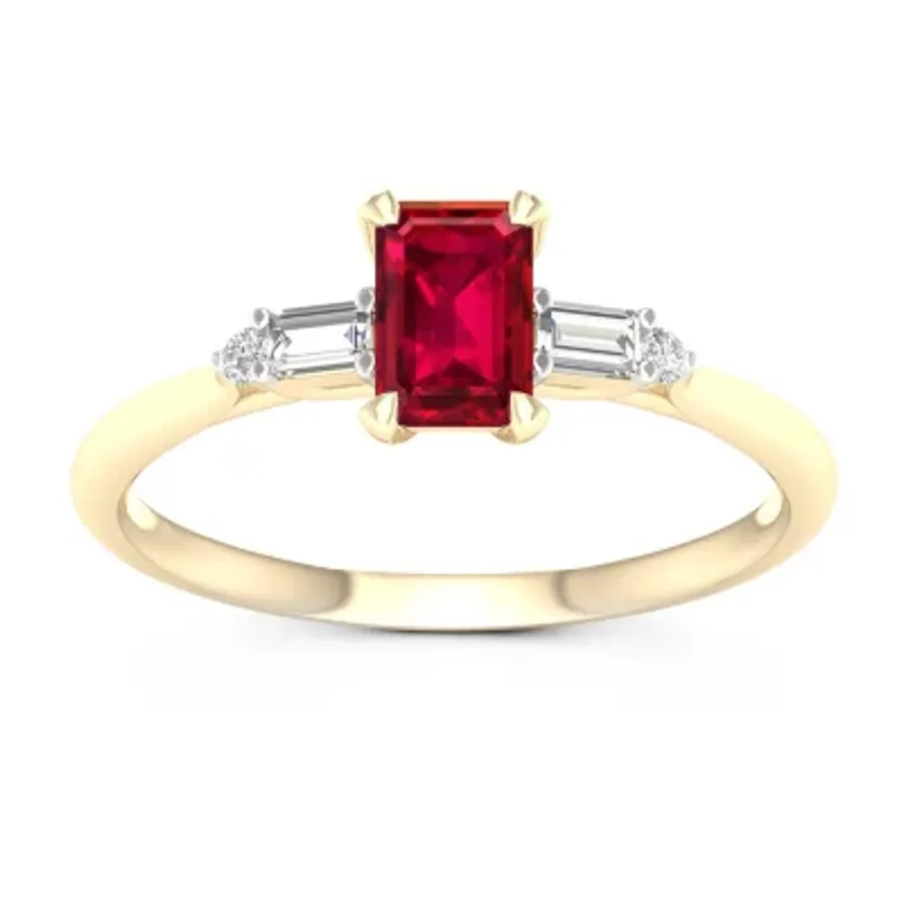 Womens Lead Glass-Filled Red Ruby 10K Gold Promise Ring