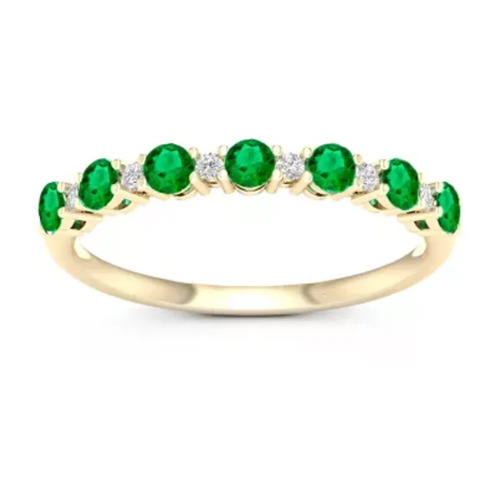 Genuine Green Emerald 10K Gold Band