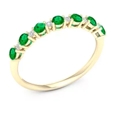 Genuine Green Emerald 10K Gold Band