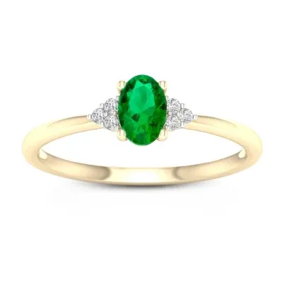 Womens Genuine Green Emerald 10K Gold Promise Ring