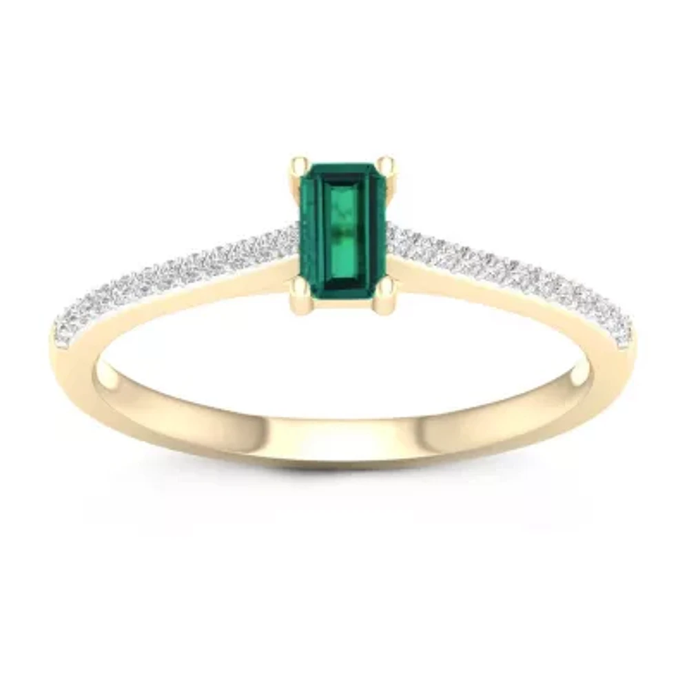 Womens Genuine Green Emerald 10K Gold Promise Ring