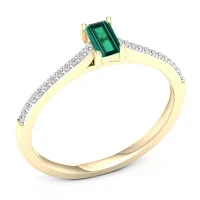 Womens Genuine Green Emerald 10K Gold Promise Ring