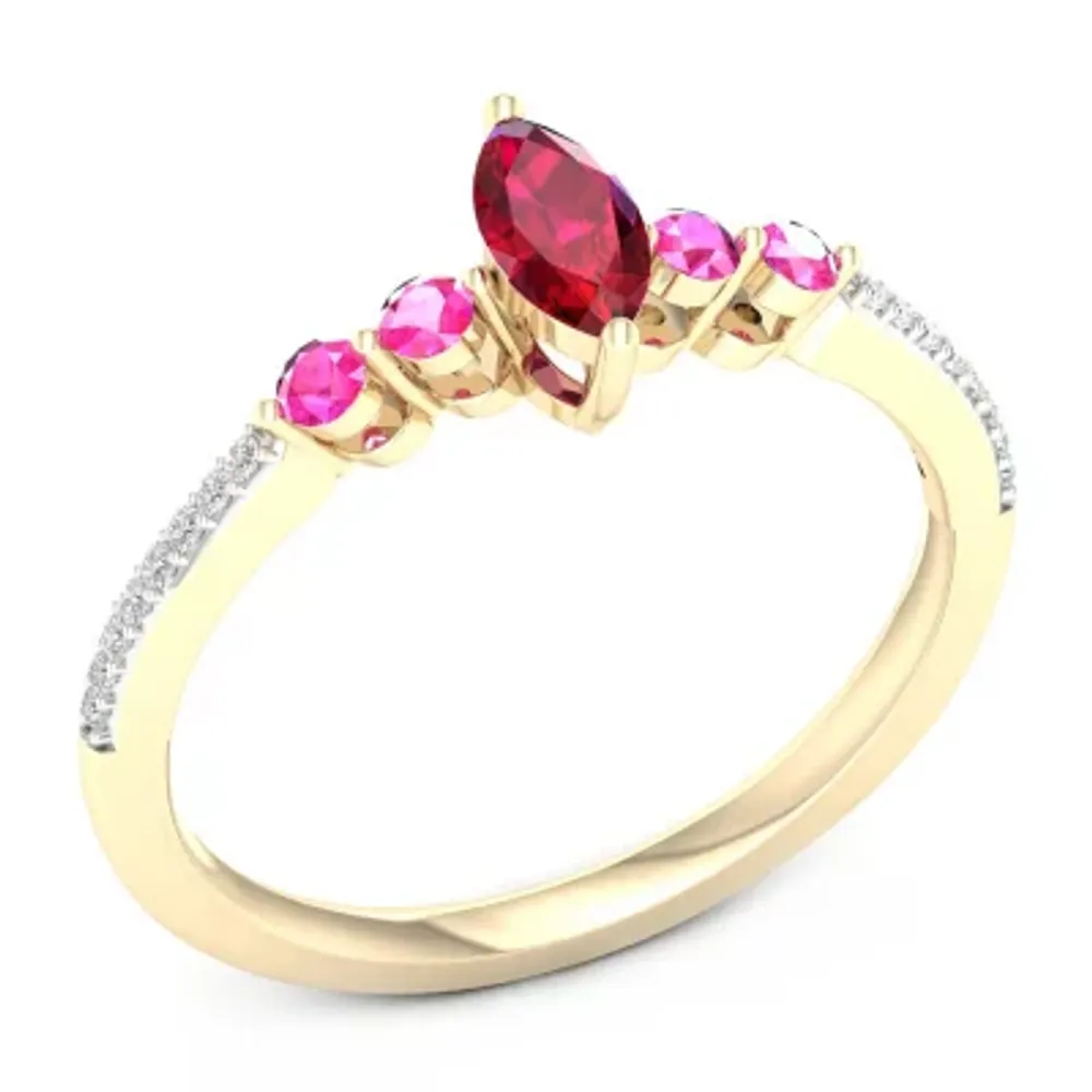 Womens Lead Glass-Filled Red Ruby & Genuine Pink Sapphire 10K Gold Promise Ring