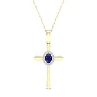 Womens Genuine Blue Sapphire 10K Gold Cross Pendant Necklace