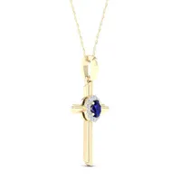 Womens Genuine Blue Sapphire 10K Gold Cross Pendant Necklace