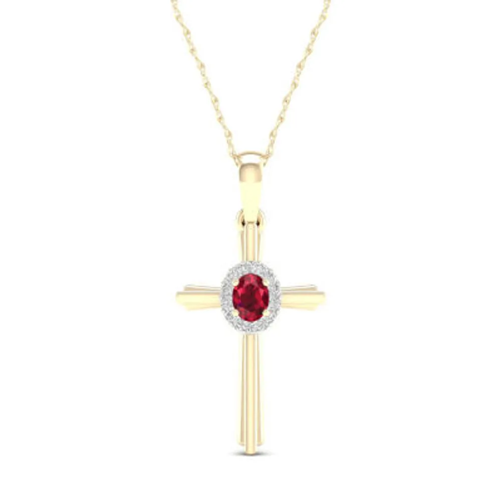 Womens Lead Glass-Filled Red Ruby 10K Gold Cross Pendant Necklace