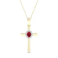 Womens Lead Glass-Filled Red Ruby 10K Gold Cross Pendant Necklace