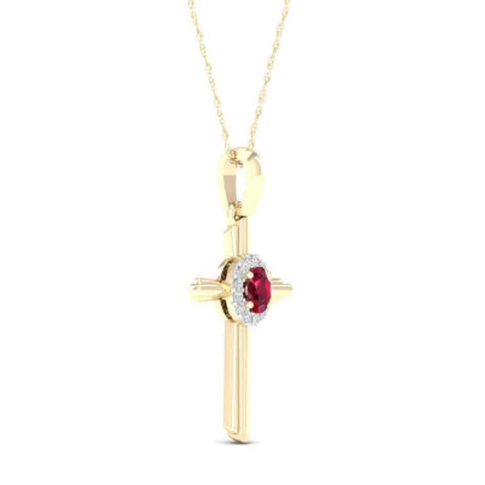 Womens Lead Glass-Filled Red Ruby 10K Gold Cross Pendant Necklace