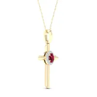 Womens Lead Glass-Filled Red Ruby 10K Gold Cross Pendant Necklace