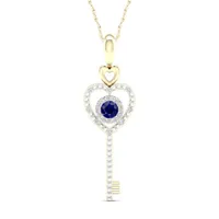 Womens Genuine Blue Sapphire 10K Gold Keys Pendant Necklace