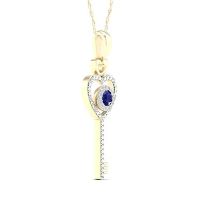 Womens Genuine Blue Sapphire 10K Gold Keys Pendant Necklace