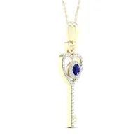 Womens Genuine Blue Sapphire 10K Gold Keys Pendant Necklace