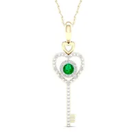 Womens Genuine Green Emerald 10K Gold Keys Pendant Necklace