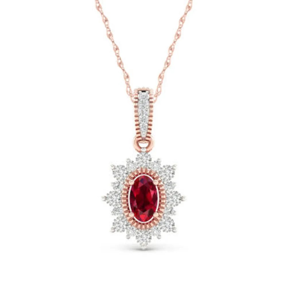 Womens Lead Glass-Filled Red Ruby 10K Gold Pendant Necklace