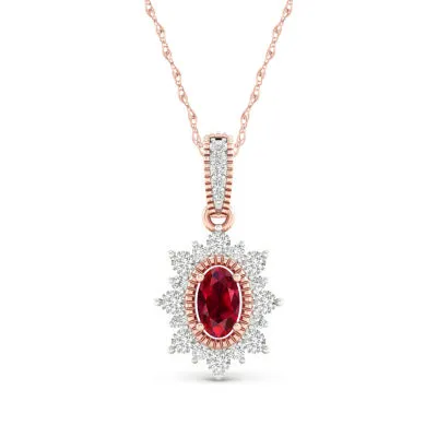 Womens Lead Glass-Filled Red Ruby 10K Gold Pendant Necklace