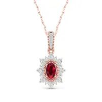 Womens Lead Glass-Filled Red Ruby 10K Gold Pendant Necklace