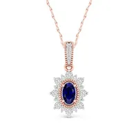 Womens Genuine Blue Sapphire 10K Gold Pendant Necklace