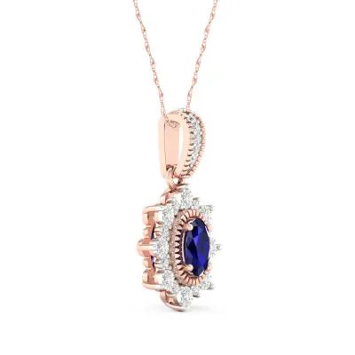 Womens Genuine Blue Sapphire 10K Gold Pendant Necklace