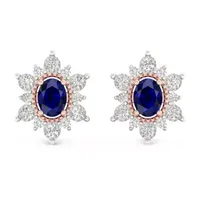 Genuine Blue Sapphire 10K Gold 11.4mm Flower Stud Earrings