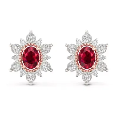 Lead Glass-Filled Red Ruby 10K Gold 11.4mm Flower Stud Earrings