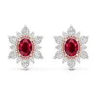 Lead Glass-Filled Red Ruby 10K Gold 11.4mm Flower Stud Earrings