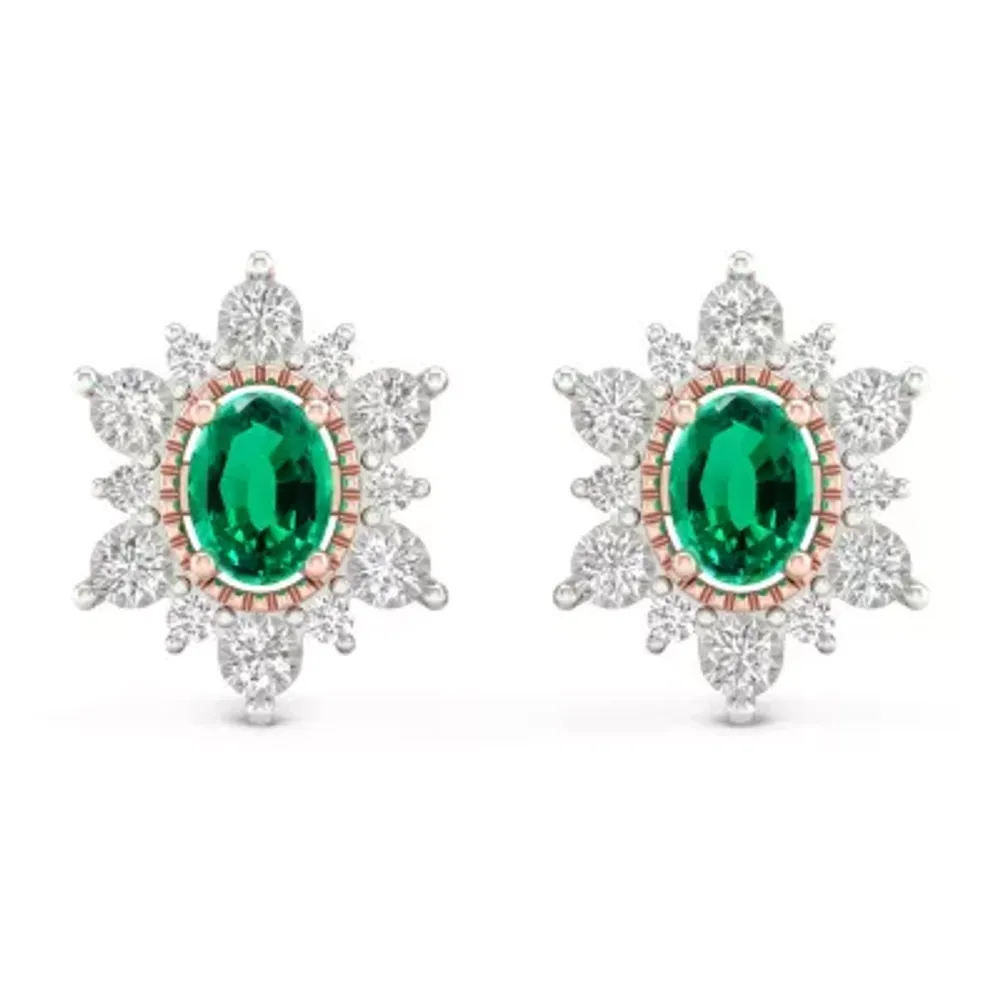Genuine Green Emerald 10K Gold 11.4mm Flower Stud Earrings