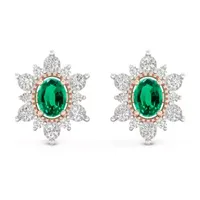 Genuine Green Emerald 10K Gold 11.4mm Flower Stud Earrings