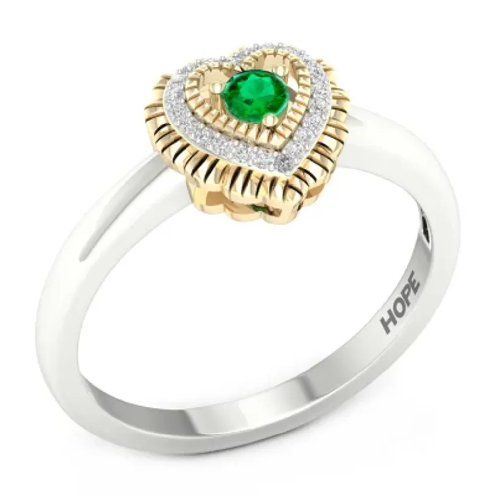 Womens Genuine Green Emerald 10K Gold Sterling Silver Promise Ring