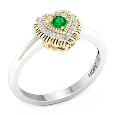 Womens Genuine Green Emerald 10K Gold Sterling Silver Promise Ring