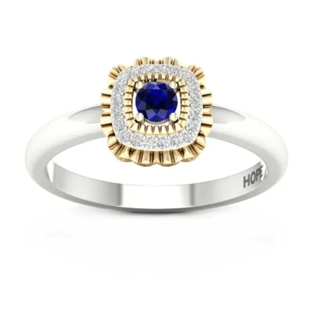 Womens Genuine Blue Sapphire 10K Gold Sterling Silver Promise Ring
