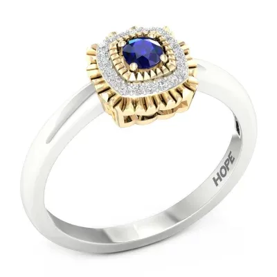 Womens Genuine Blue Sapphire 10K Gold Sterling Silver Promise Ring