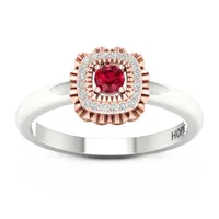 Womens Lead Glass-Filled Red Ruby 14K Rose Gold Over Silver Sterling Promise Ring