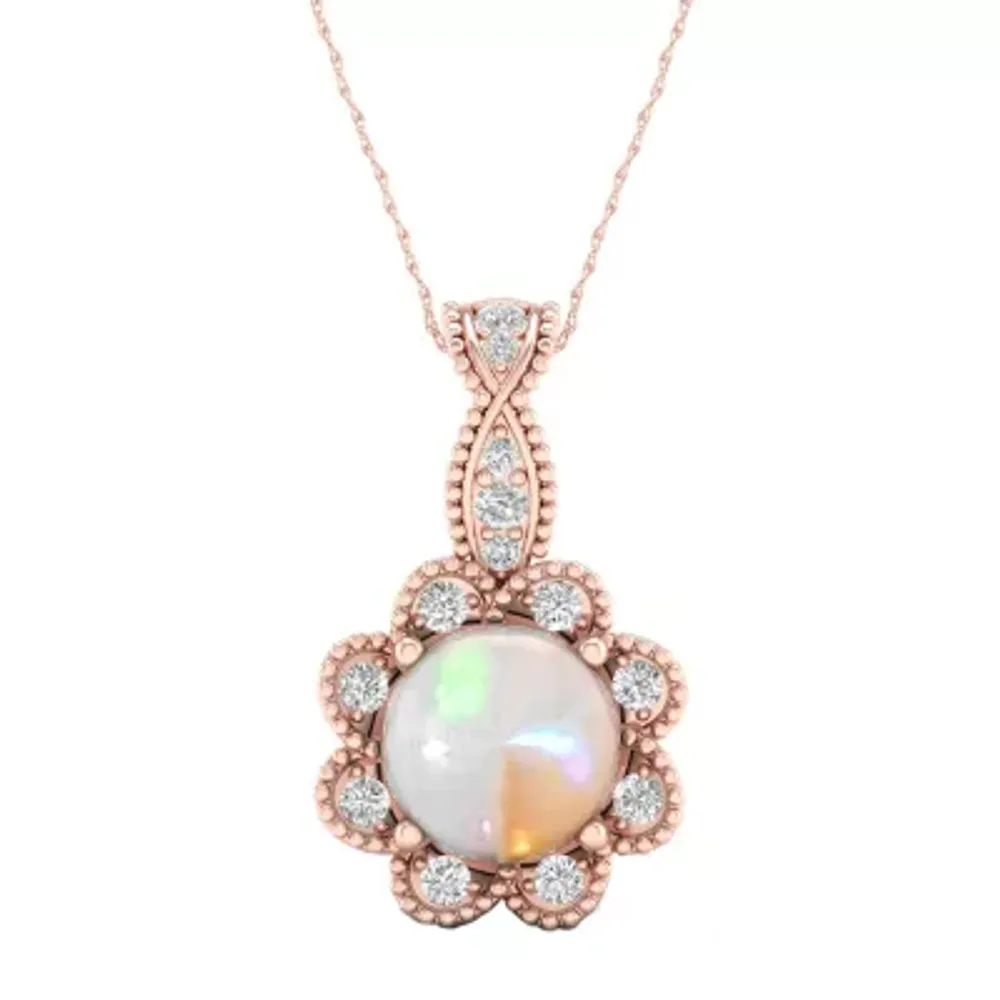 Womens Lab Created Opal 10K Rose Gold Over Silver Pendant Necklace