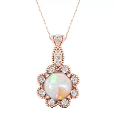 Womens Lab Created Opal 10K Rose Gold Over Silver Pendant Necklace