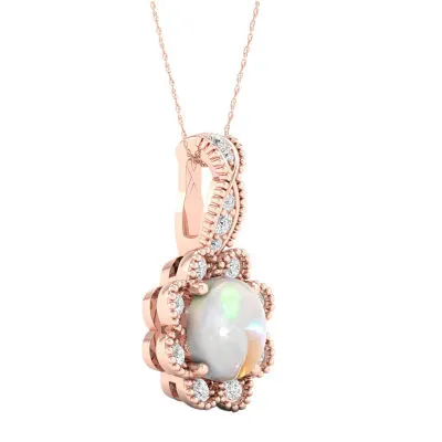 Womens Lab Created Opal 10K Rose Gold Over Silver Pendant Necklace