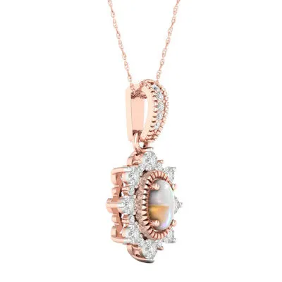 Womens Diamond Accent Genuine Opal 10K Rose Gold Pendant Necklace