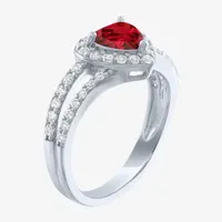 Womens Lab Created Red Ruby Sterling Silver Heart Cocktail Ring