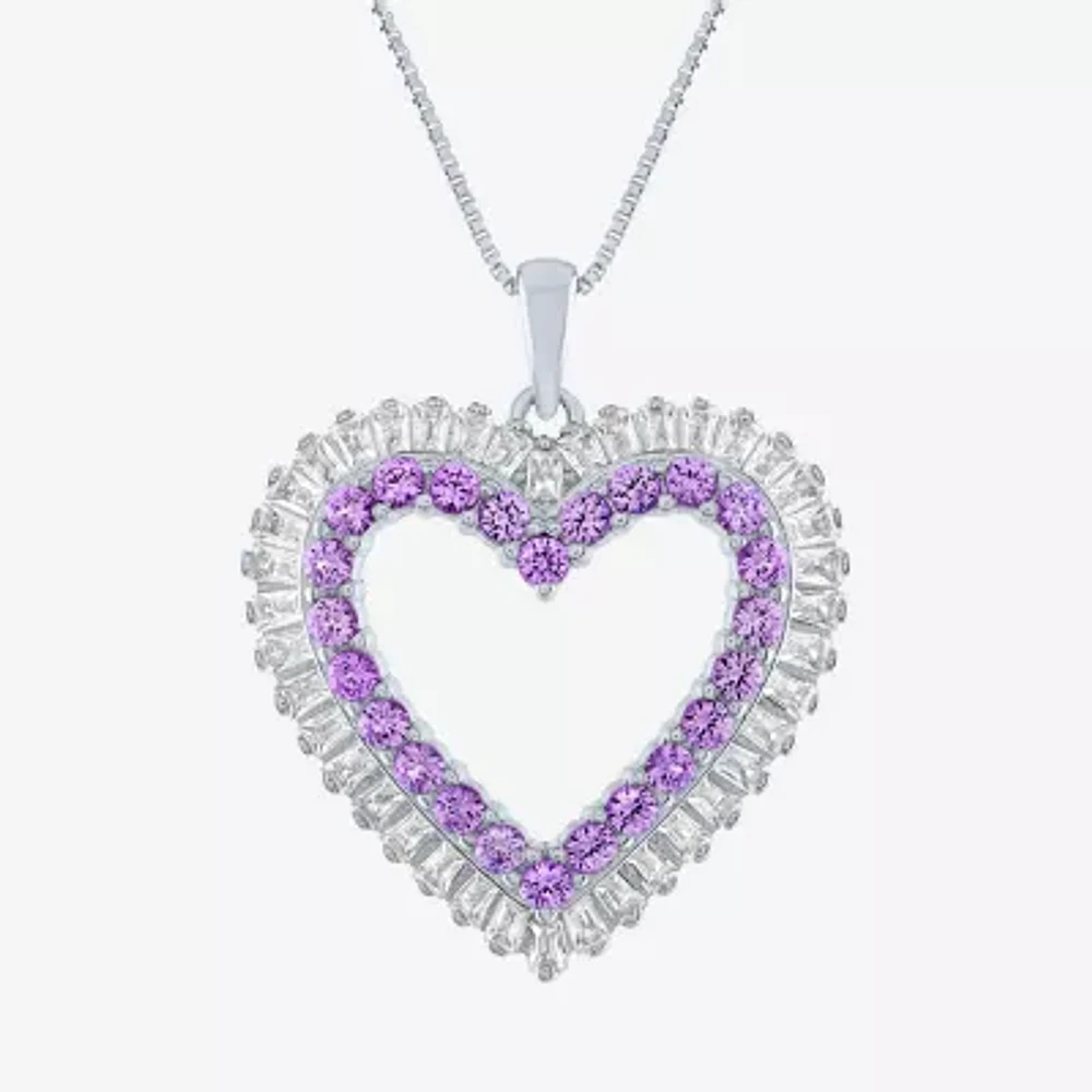 Womens Lab Created Purple Amethyst Sterling Silver Heart Pendant Necklace