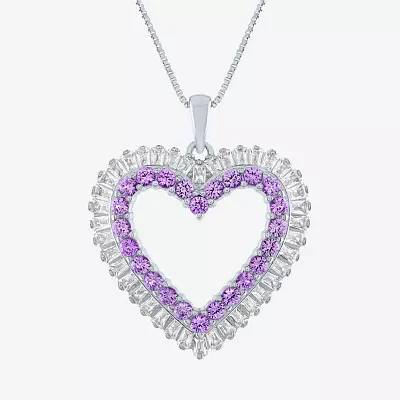 Womens Lab Created Purple Amethyst Sterling Silver Heart Pendant Necklace