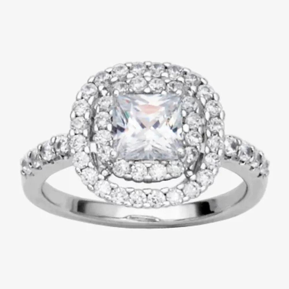 Womens 3 1/2 CT. T.W Cubic Zirconia Sterling Silver Square Halo Cocktail Ring