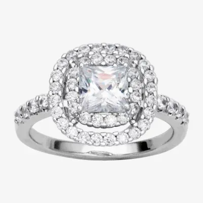 Womens 3 1/2 CT. T.W Cubic Zirconia Sterling Silver Square Halo Cocktail Ring
