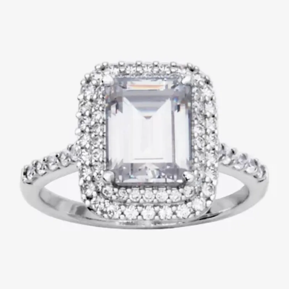 Womens 4 1/2 CT. T.W. Cubic Zirconia Sterling Silver Rectangular Halo Engagement Ring