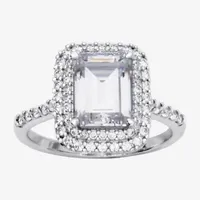 Womens 4 1/2 CT. T.W. Cubic Zirconia Sterling Silver Rectangular Halo Engagement Ring