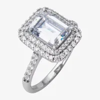 Womens 4 1/2 CT. T.W. Cubic Zirconia Sterling Silver Rectangular Halo Engagement Ring