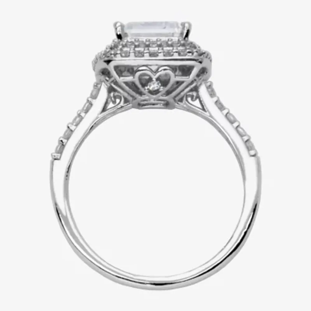 Womens 4 1/2 CT. T.W. Cubic Zirconia Sterling Silver Rectangular Halo Engagement Ring