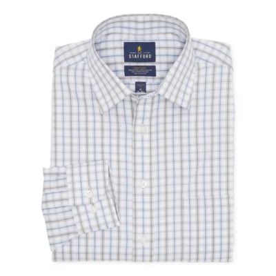 Stafford Mens Point Collar Long Sleeve Stretch Fabric Wrinkle Free Dress Shirt