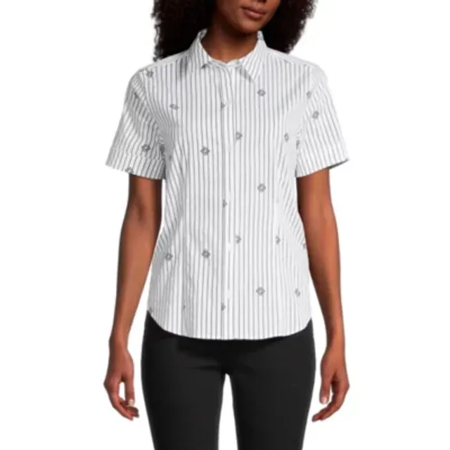 Liz Claiborne Womens Short Sleeve Regular Fit Button-Down Shirt