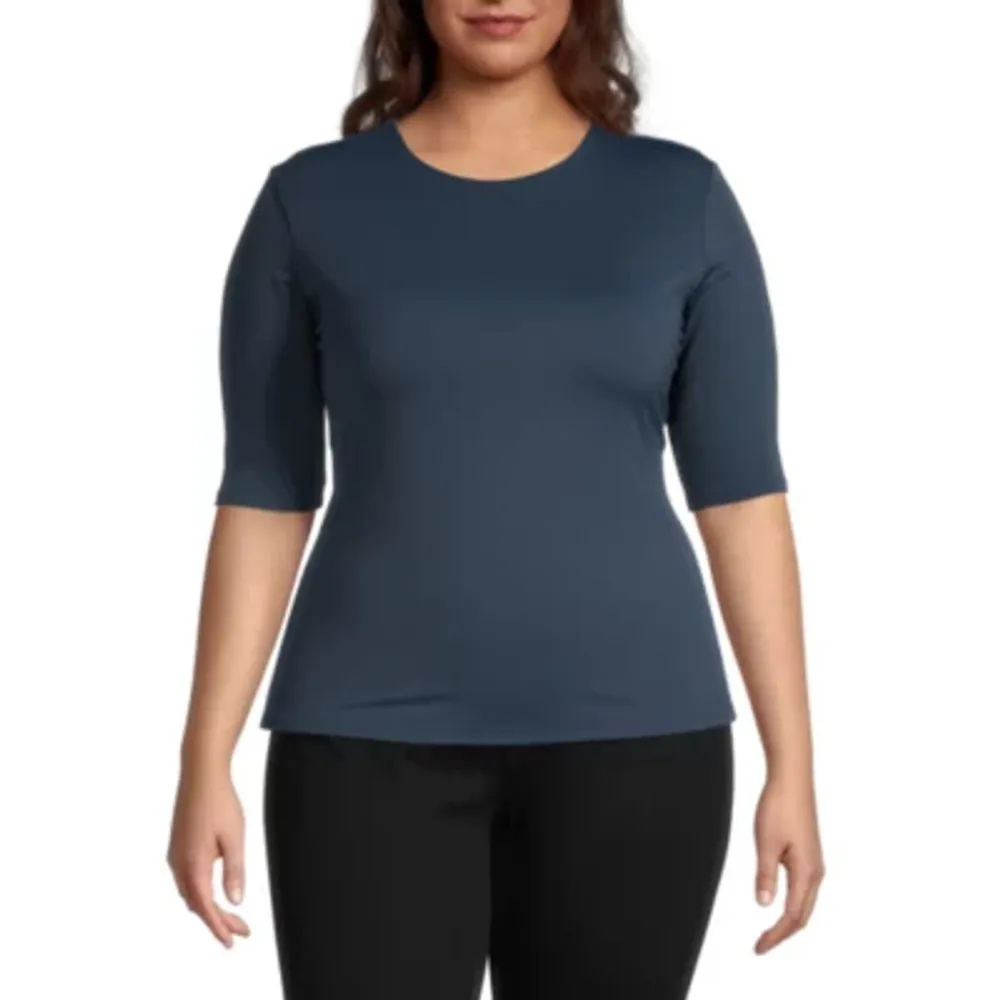 Worthington Plus Womens Ultra Smoothing Crew Neck Top