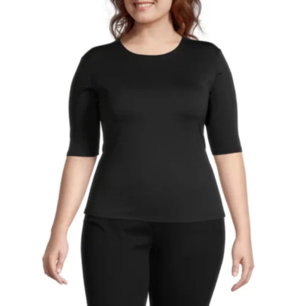 Worthington Plus Womens Ultra Smoothing Crew Neck Top