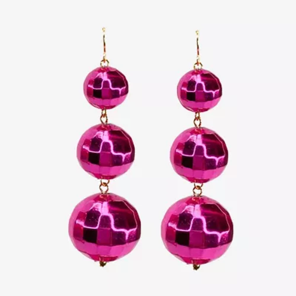 Bijoux Bar Pink Disco Ball Drop Earrings